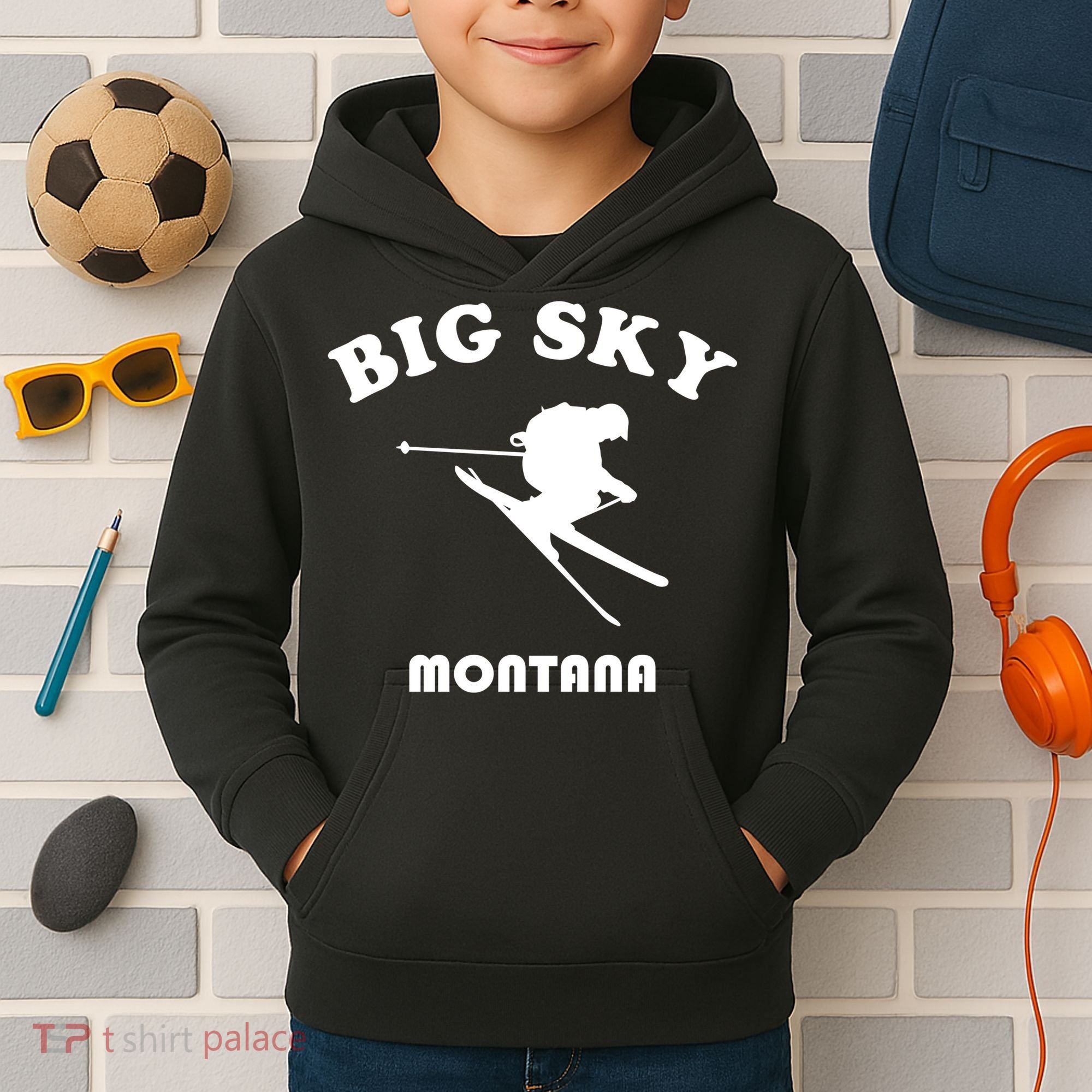 Big Sky Montana Gift Usa Ski Retro Gift Kids Hoodie