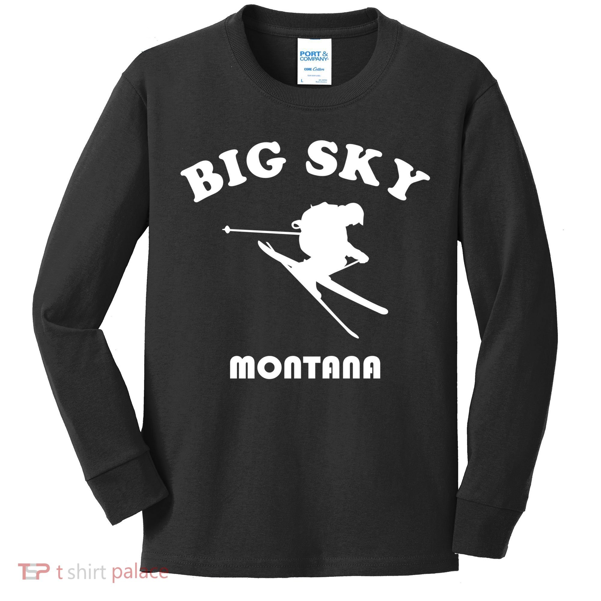 Big Sky Montana Gift Usa Ski Retro Gift Kids Long Sleeve Shirt