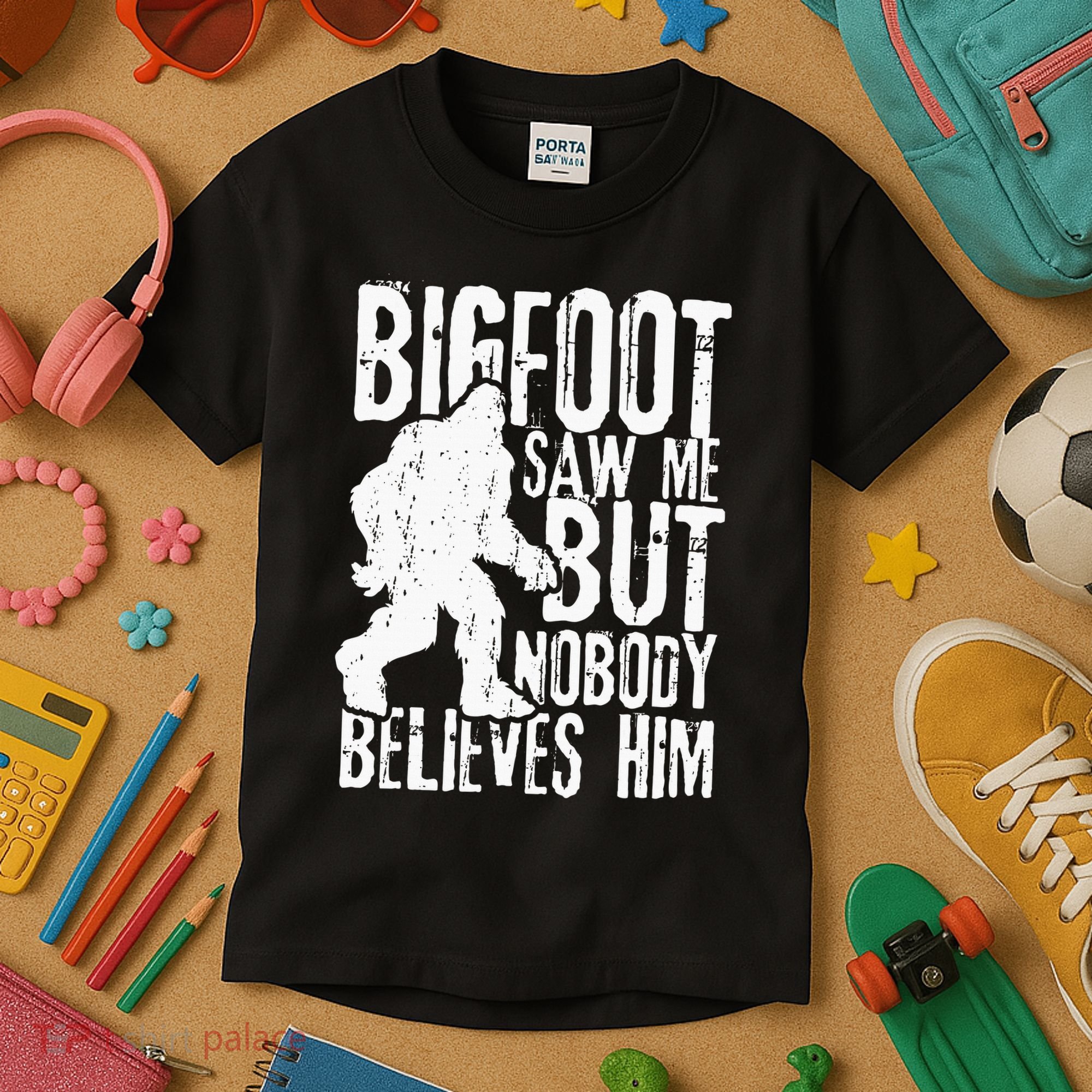 Bigfoot Saw Me But Nobody Believes Him Funny Sasquatch Quote Kids T-Shirt