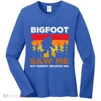 Bigfoot Saw Me But Nobody Believes Him Funny Sasquatch Retro Women's Long Sleeve Shirt thumb 0