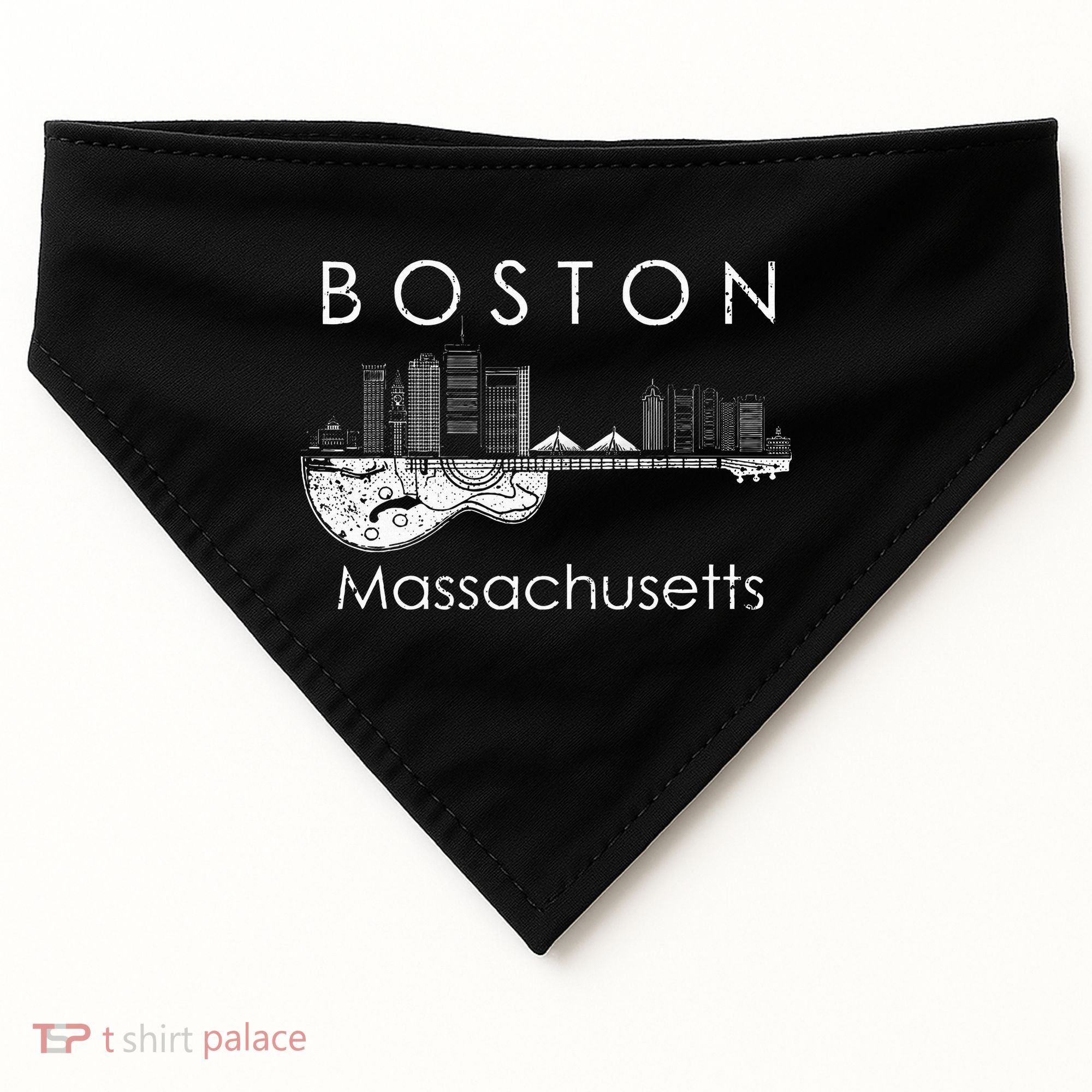 Boston Souvenir Massachusetts Skyline Music Guitar USA-Made Doggie Bandana