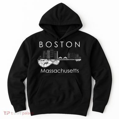 Boston Souvenir Massachusetts Skyline Music Guitar Hoodie