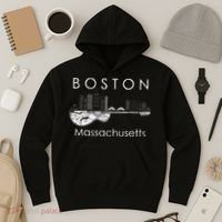 Boston Souvenir Massachusetts Skyline Music Guitar Hoodie thumb 3