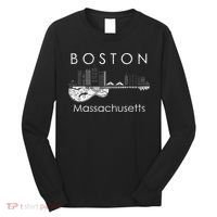Boston Souvenir Massachusetts Skyline Music Guitar Long Sleeve Shirt thumb 0