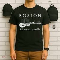 Boston Souvenir Massachusetts Skyline Music Guitar T-Shirt thumb 6