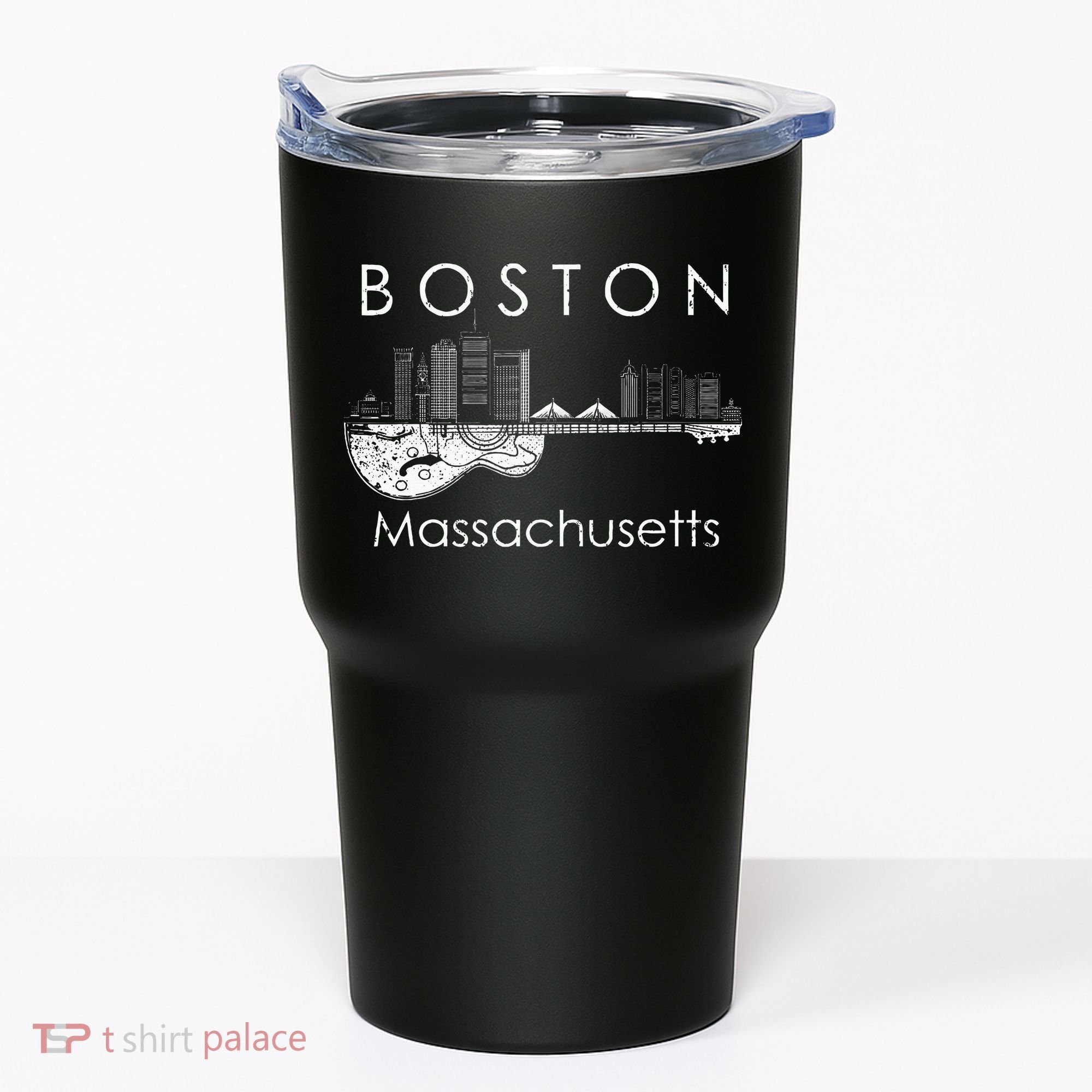 Boston Souvenir Massachusetts Skyline Music Guitar Tumbler