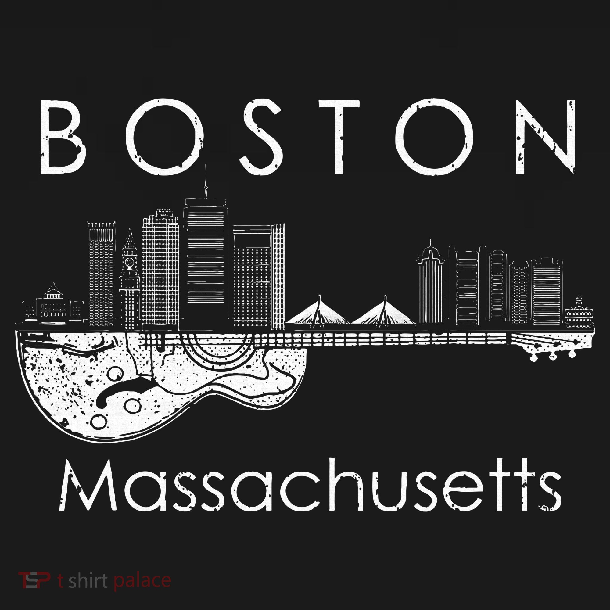Boston Souvenir Massachusetts Skyline Music Guitar Ornament