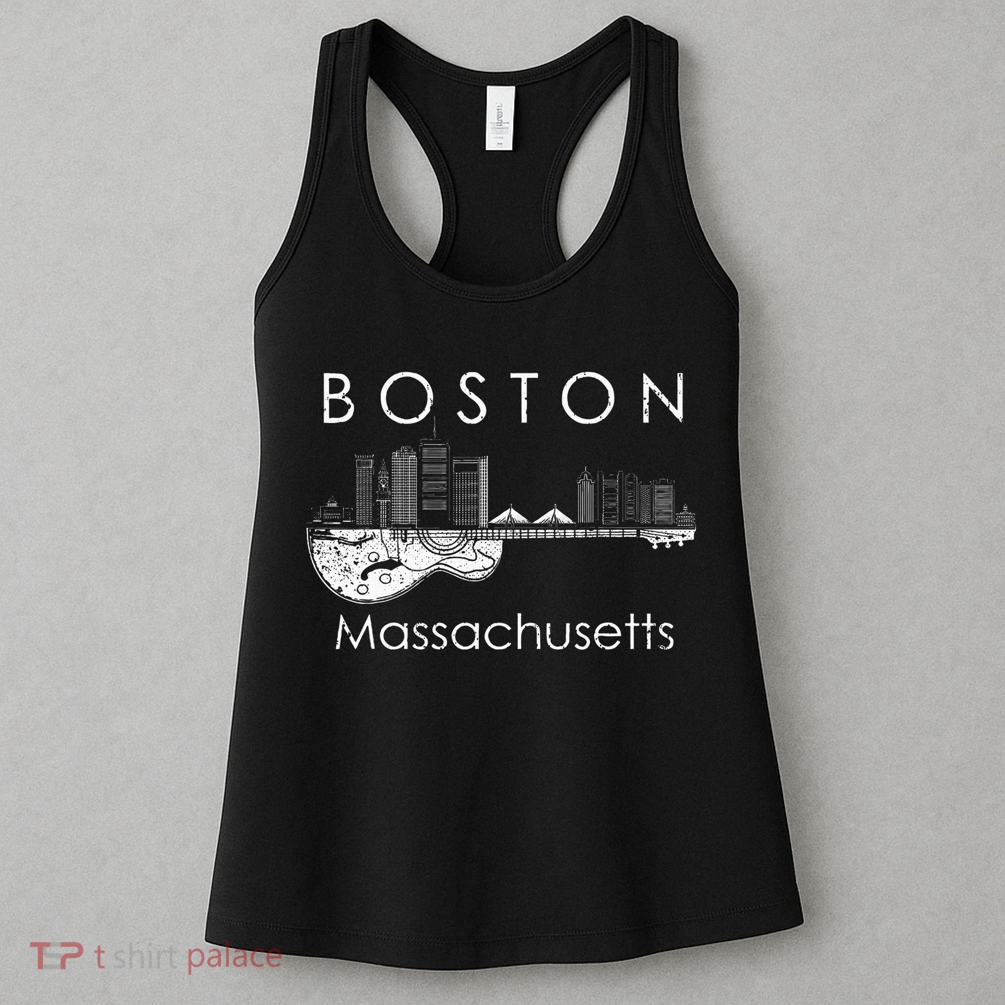 Boston Souvenir Massachusetts Skyline Music Guitar Women's Tank Top