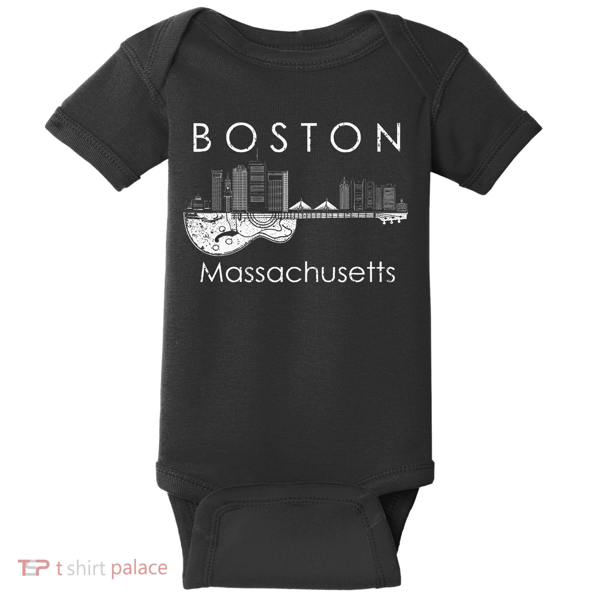 Boston Souvenir Massachusetts Skyline Music Guitar Baby Bodysuit