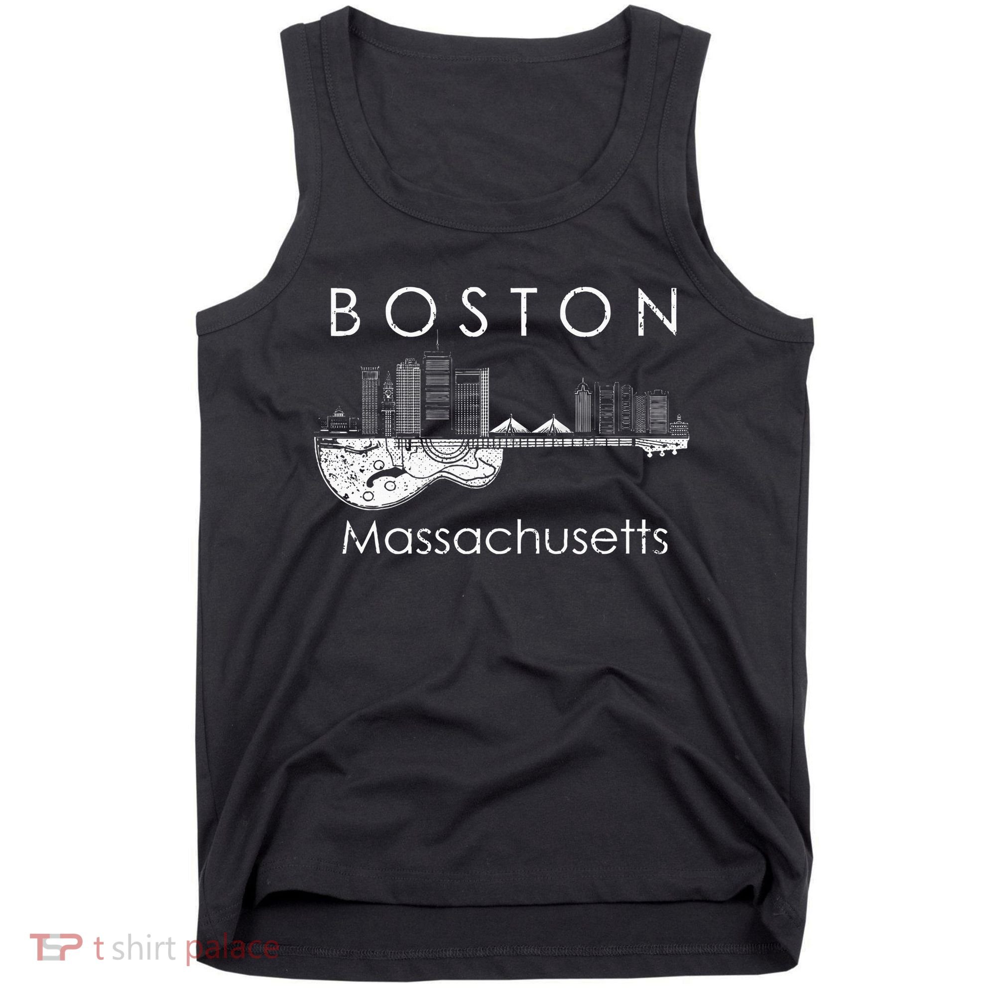 Boston Souvenir Massachusetts Skyline Music Guitar Tank Top