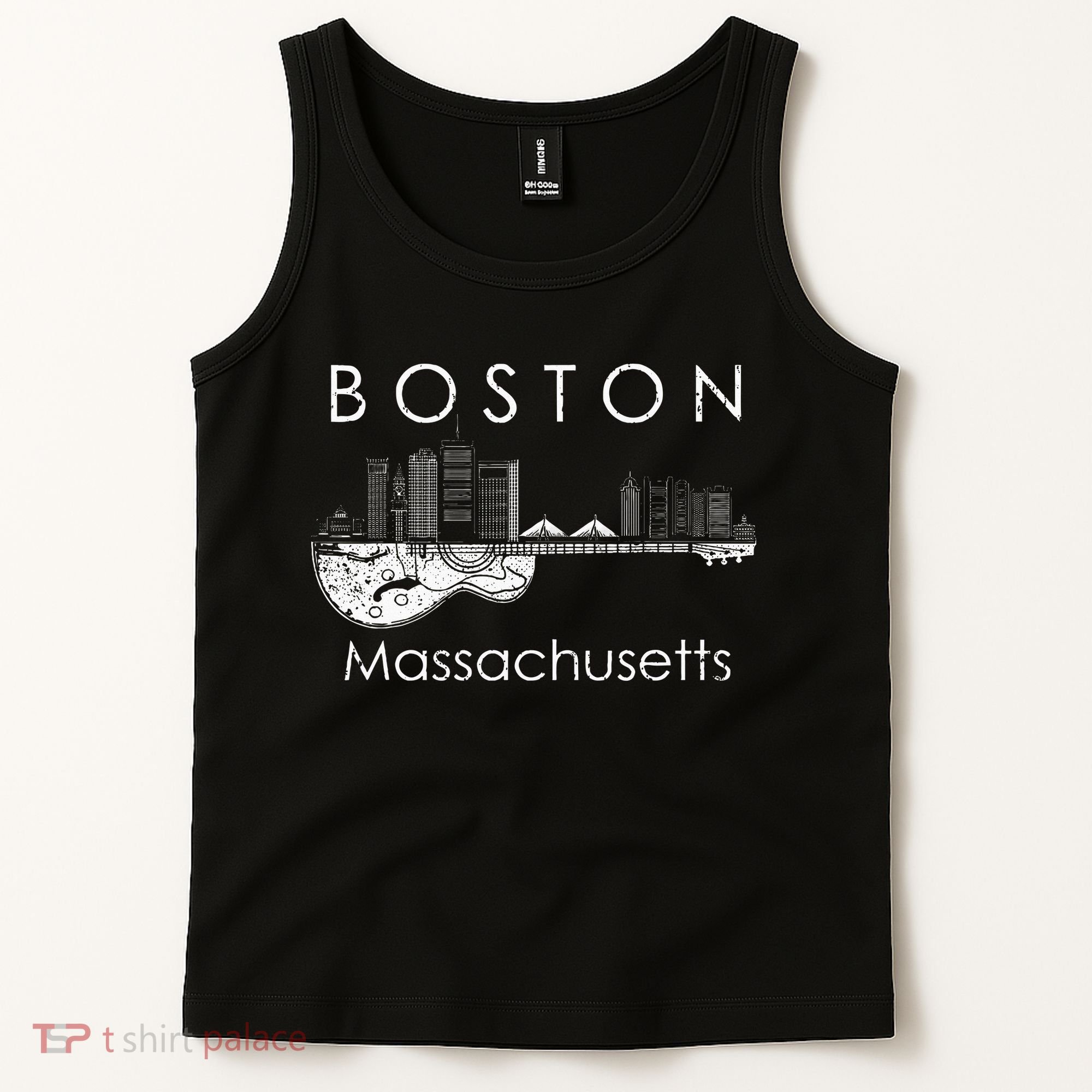 Boston Souvenir Massachusetts Skyline Music Guitar Tank Top