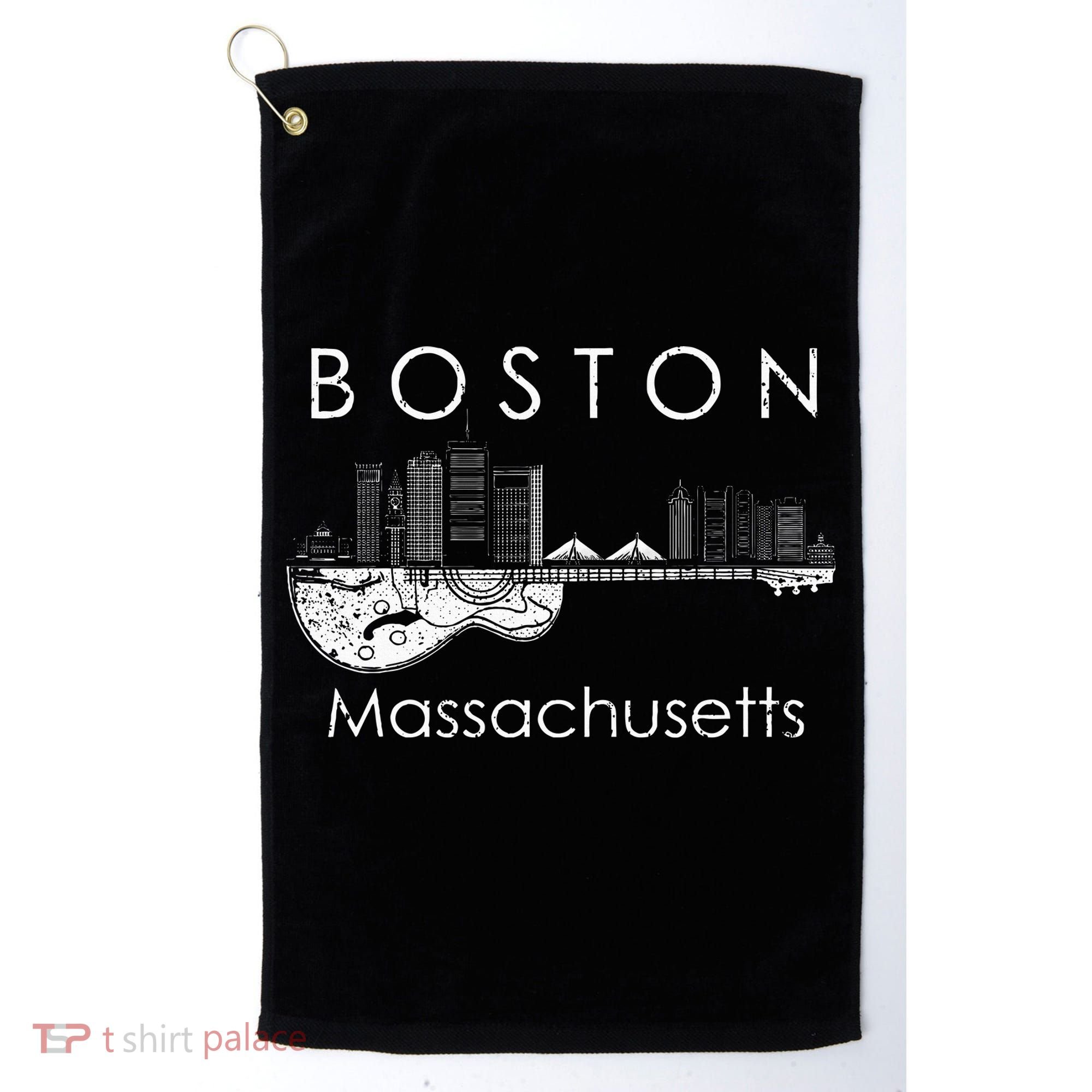 Boston Souvenir Massachusetts Skyline Music Guitar Golf Towel