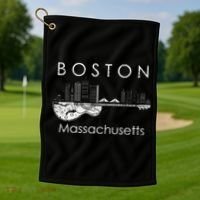 Boston Souvenir Massachusetts Skyline Music Guitar Golf Towel thumb 1