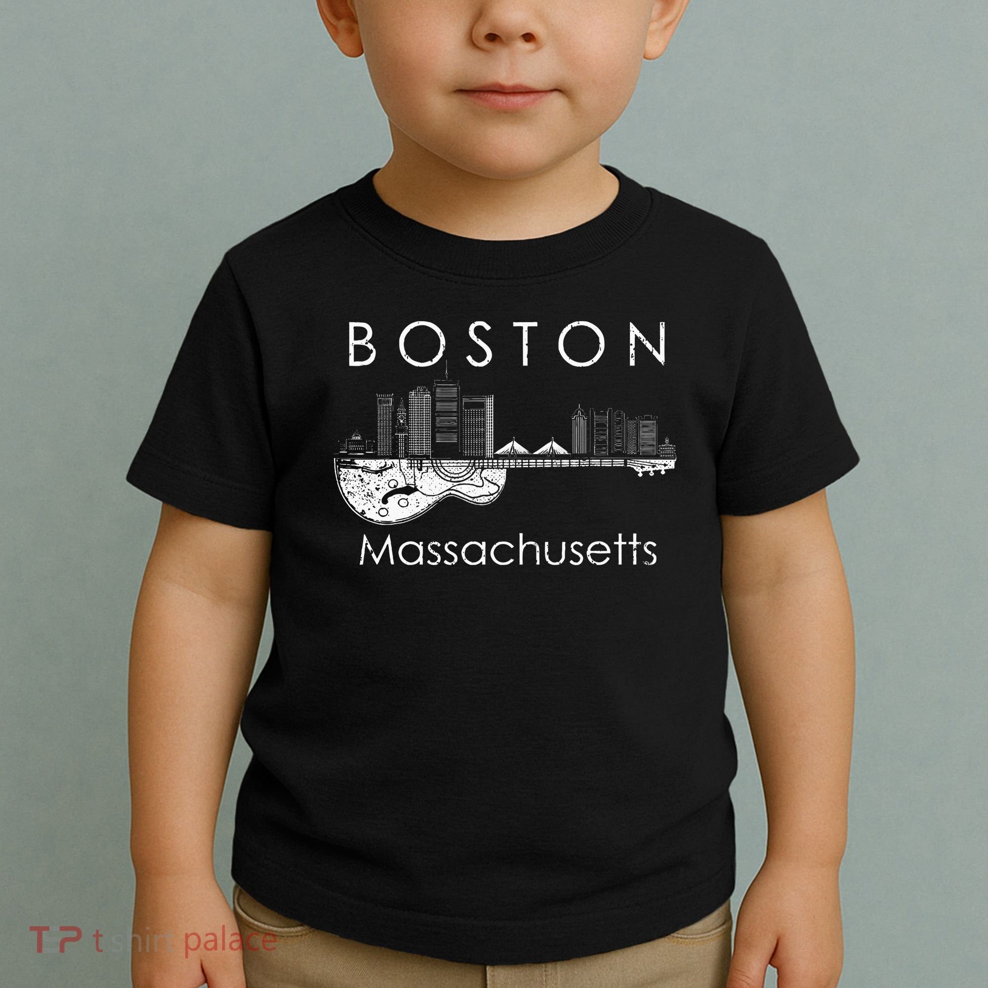 Boston Souvenir Massachusetts Skyline Music Guitar Toddler T-Shirt