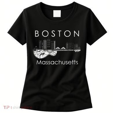 Boston Souvenir Massachusetts Skyline Music Guitar Women's T-Shirt