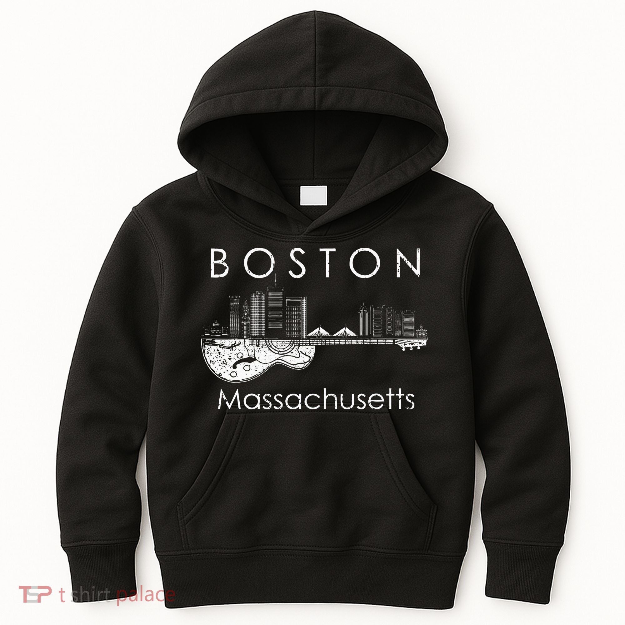 Boston Souvenir Massachusetts Skyline Music Guitar Kids Hoodie