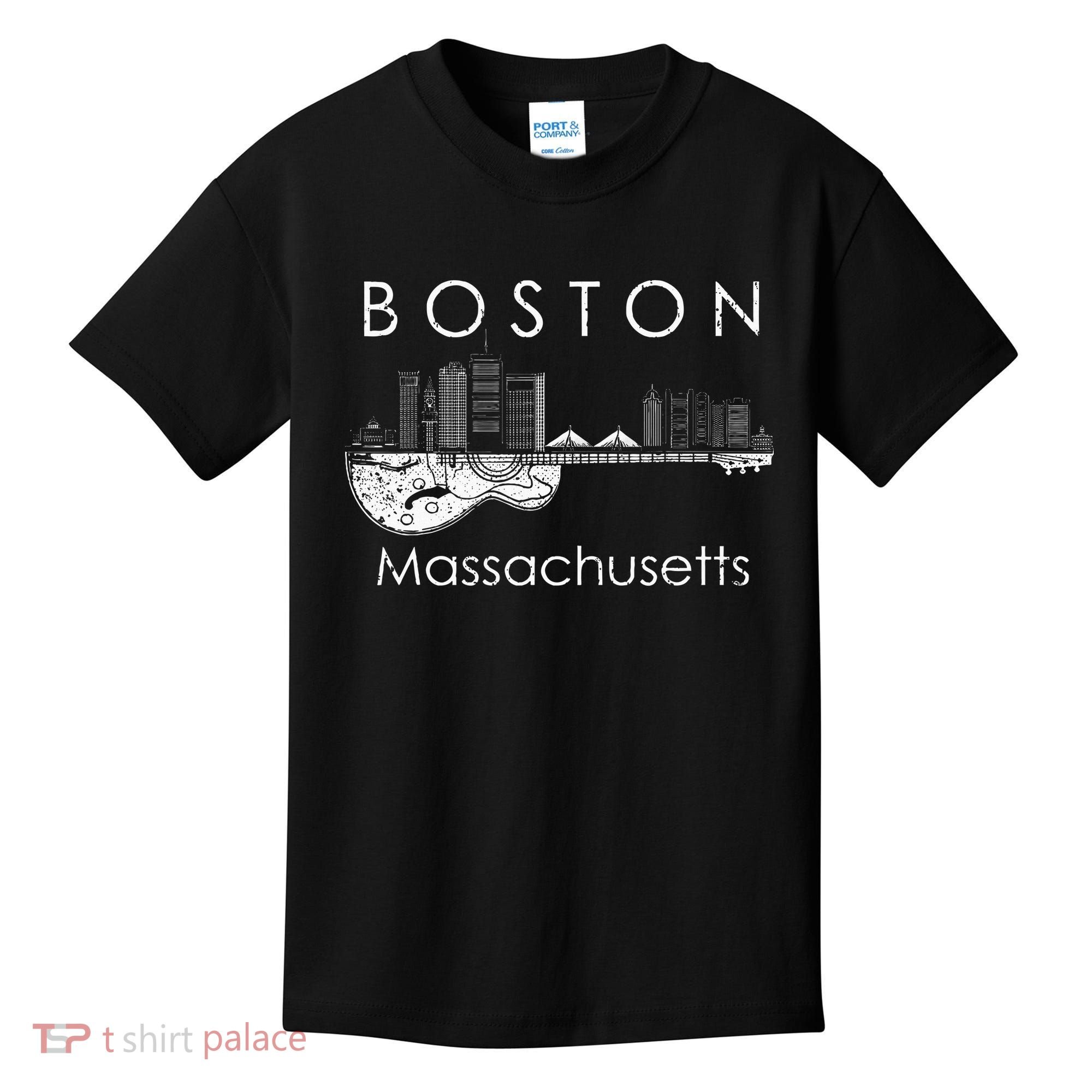 Boston Souvenir Massachusetts Skyline Music Guitar Kids T-Shirt