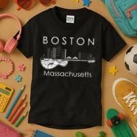 Boston Souvenir Massachusetts Skyline Music Guitar Kids T-Shirt thumb 3