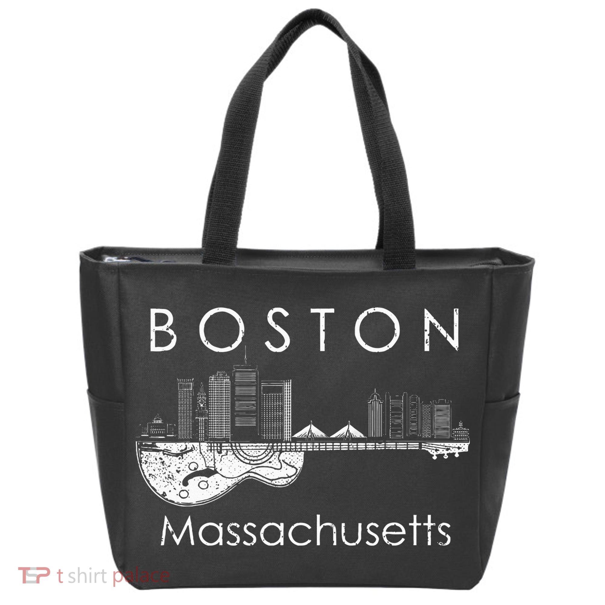 Boston Souvenir Massachusetts Skyline Music Guitar Tote Bag