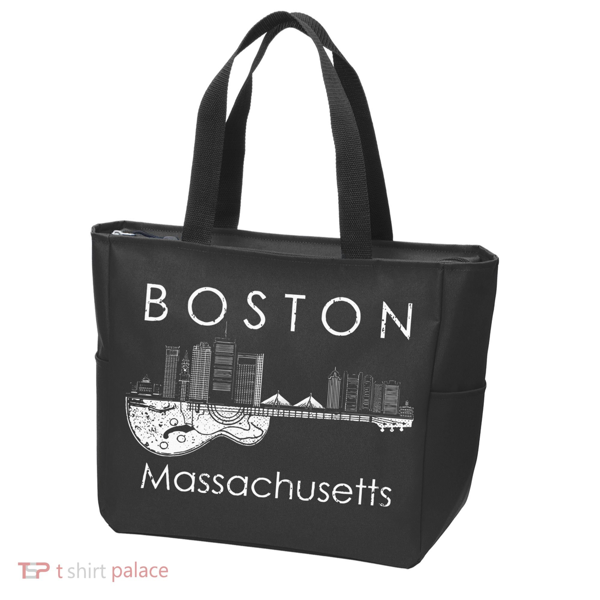 Boston Souvenir Massachusetts Skyline Music Guitar Tote Bag