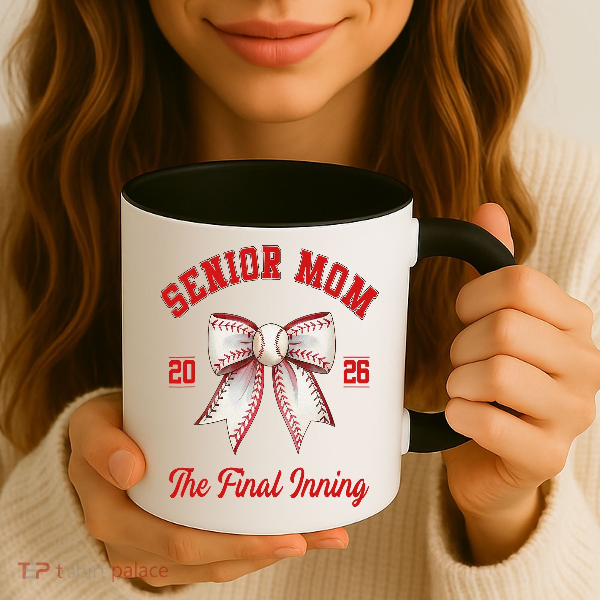 Baseball Senior Mom Coquette Bow Class Of 2026 Final Inning Coffee Mug