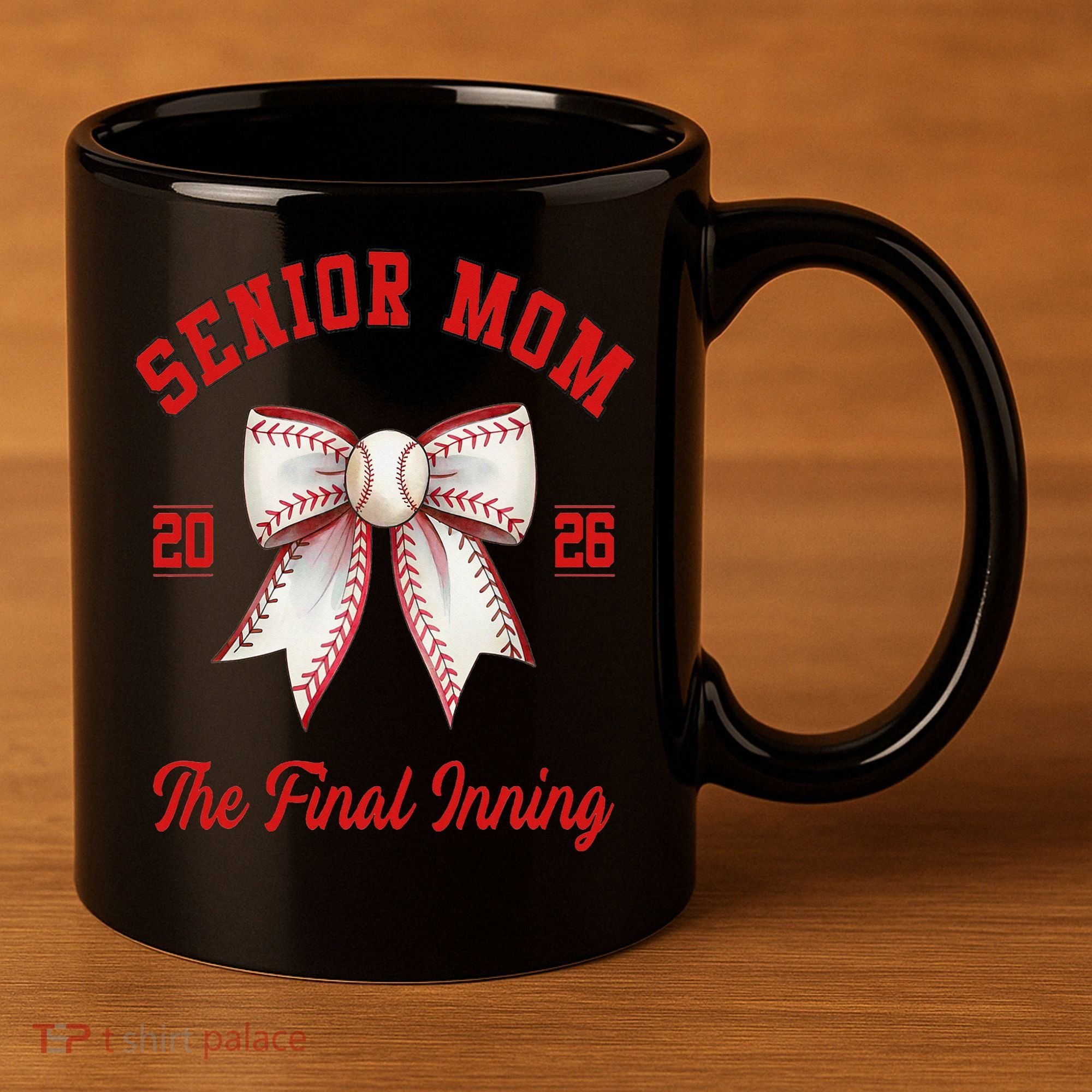 Baseball Senior Mom Coquette Bow Class Of 2026 Final Inning 11oz C Handle Ceramic Mug