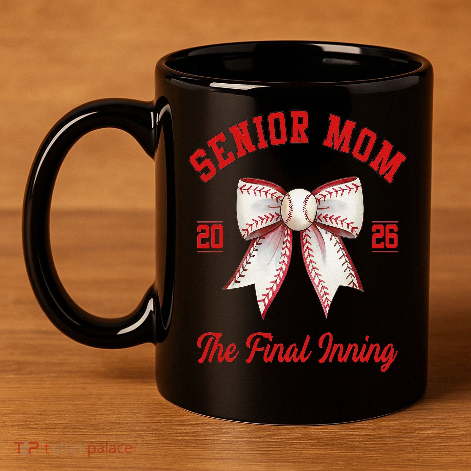 Baseball Senior Mom Coquette Bow Class Of 2026 Final Inning 11oz C Handle Ceramic Mug
