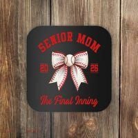 Baseball Senior Mom Coquette Bow Class Of 2026 Final Inning Coaster thumb 0