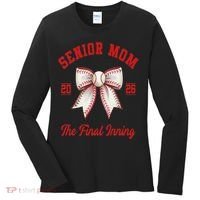 Baseball Senior Mom Coquette Bow Class Of 2026 Final Inning Women's Long Sleeve Shirt thumb 0