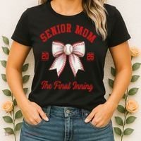 Baseball Senior Mom Coquette Bow Class Of 2026 Final Inning Women's T-Shirt thumb 2
