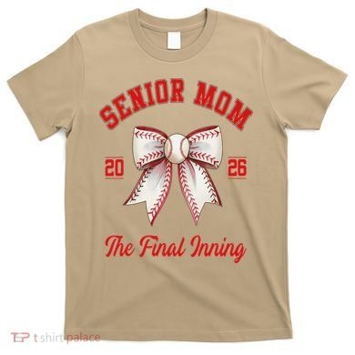 Baseball Senior Mom Coquette Bow Class Of 2026 Final Inning T-Shirt