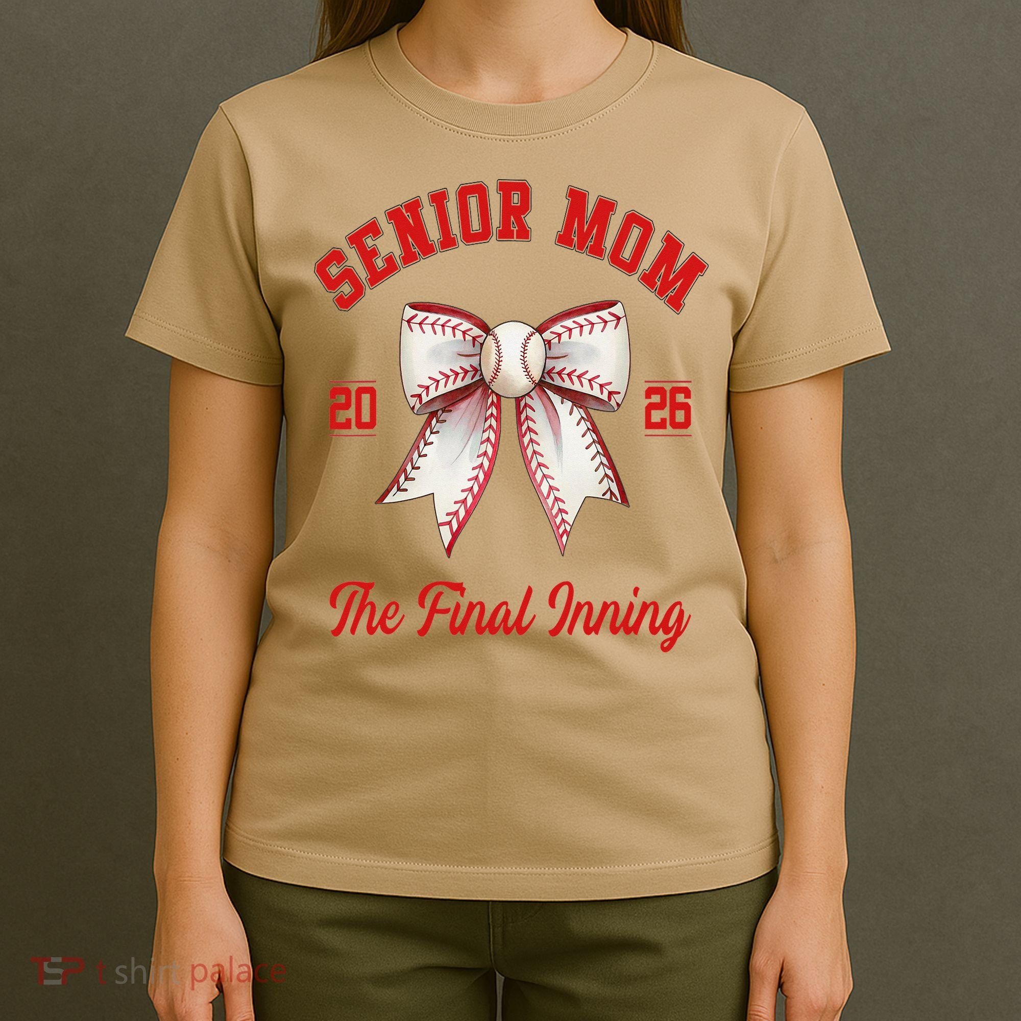 Baseball Senior Mom Coquette Bow Class Of 2026 Final Inning T-Shirt