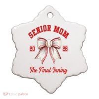Baseball Senior Mom Coquette Bow Class Of 2026 Final Inning Ceramic Ornament thumb 0