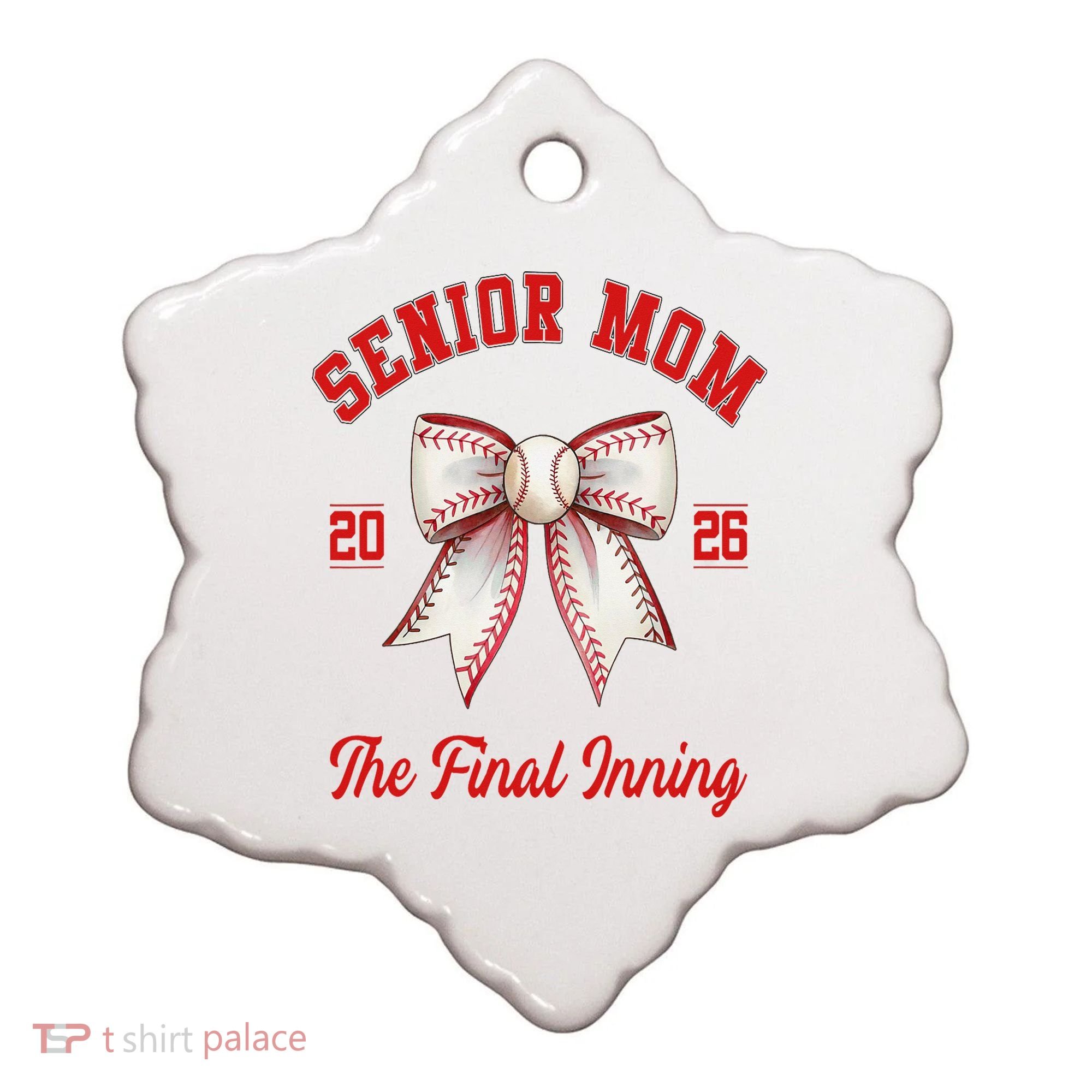 Baseball Senior Mom Coquette Bow Class Of 2026 Final Inning Ceramic Ornament
