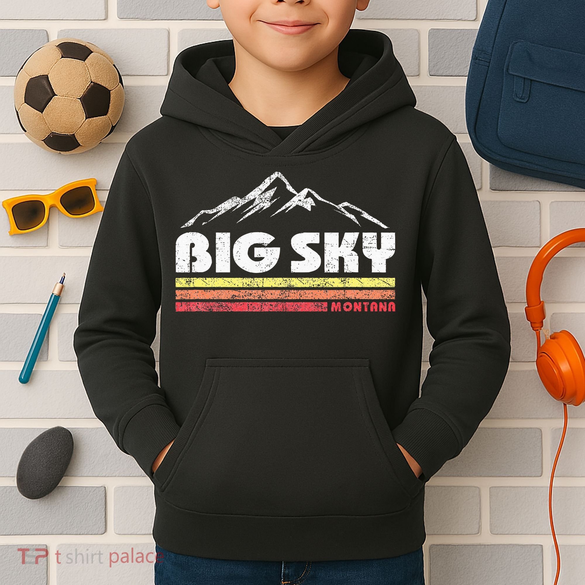 Big Sky Montana Mountain Sunset Kids Hoodie