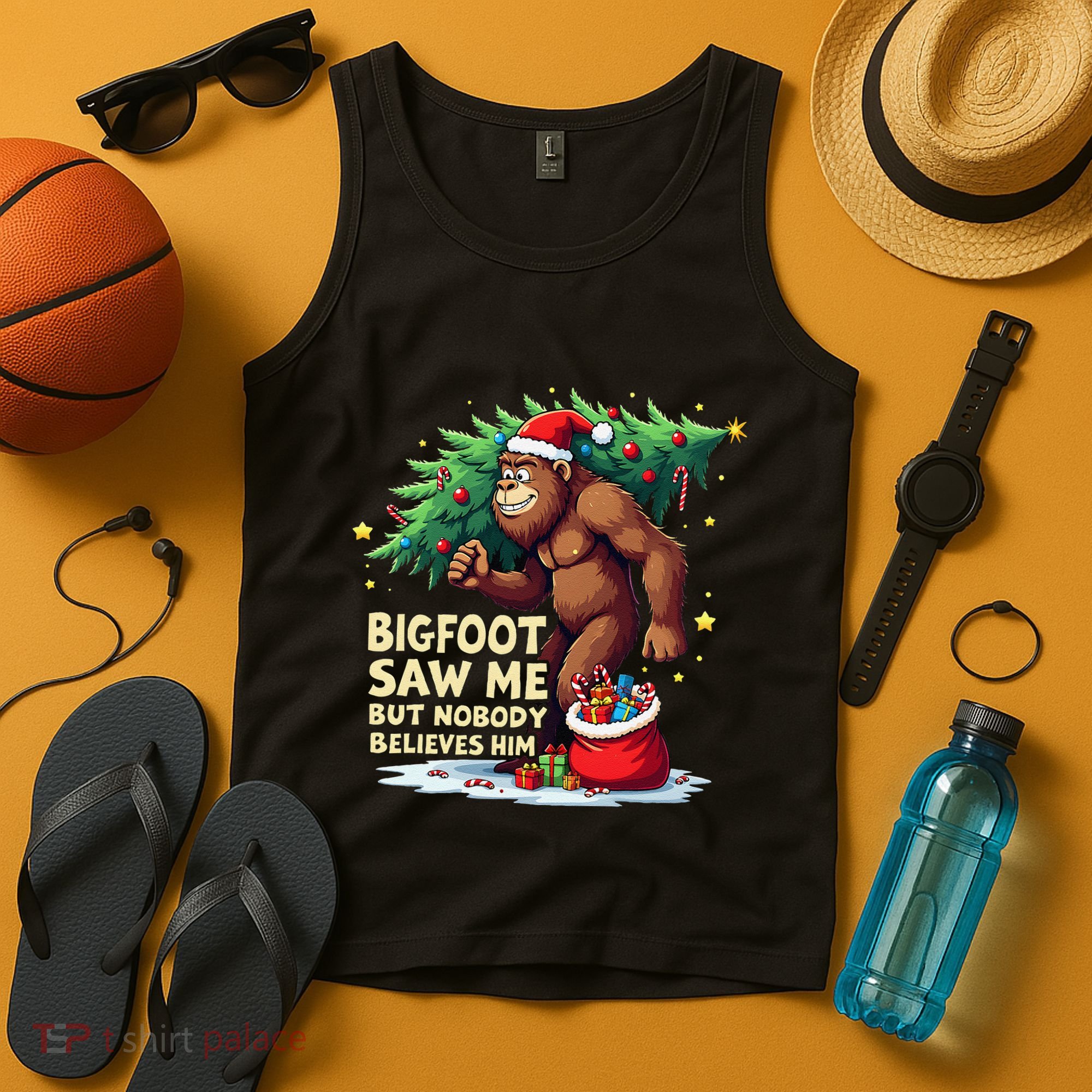 Bigfoot Saw Me But Nobody Believes Him Christmas Bigfoot Tank Top