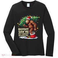 Bigfoot Saw Me But Nobody Believes Him Christmas Bigfoot Women's Long Sleeve Shirt thumb 0