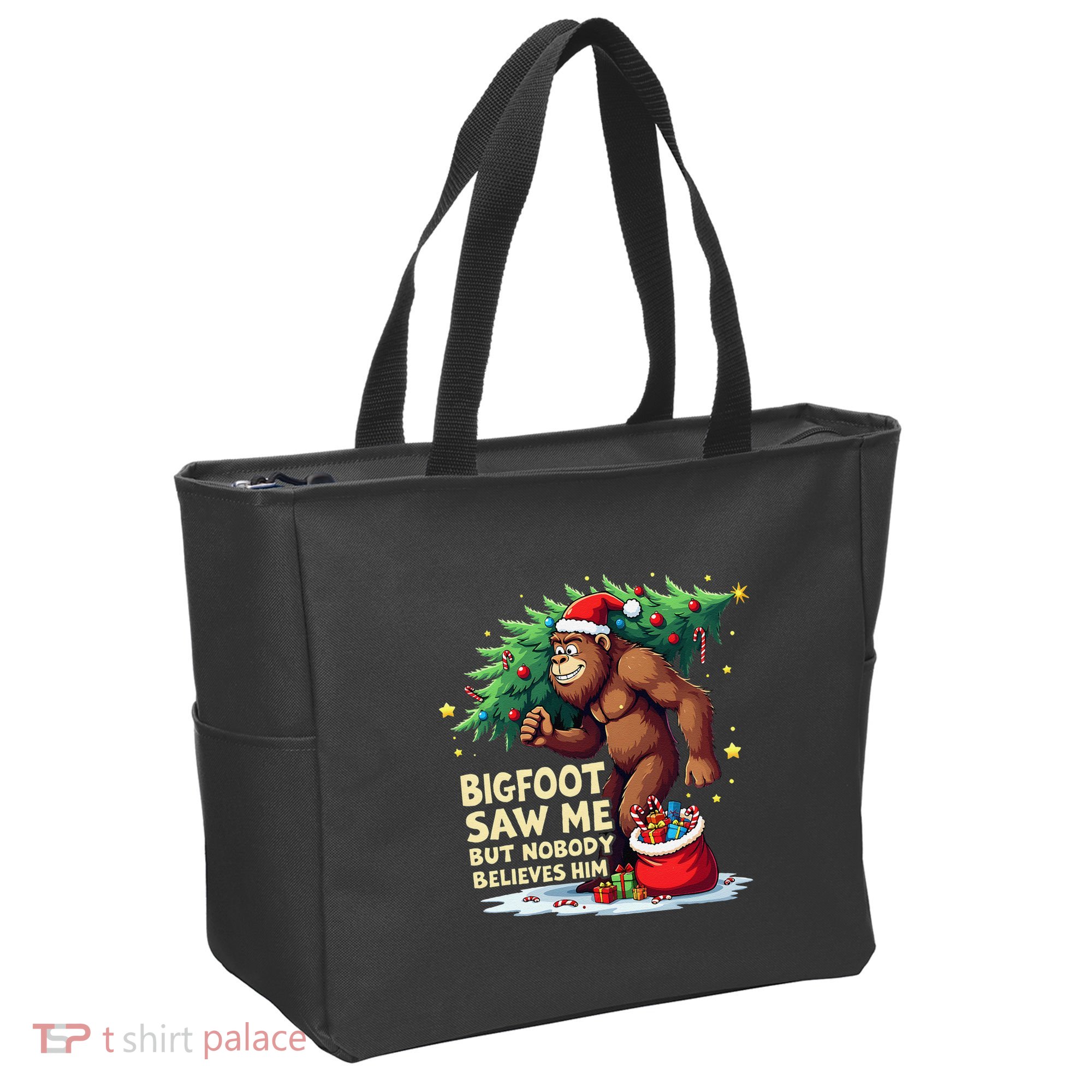 Bigfoot Saw Me But Nobody Believes Him Christmas Bigfoot Tote Bag