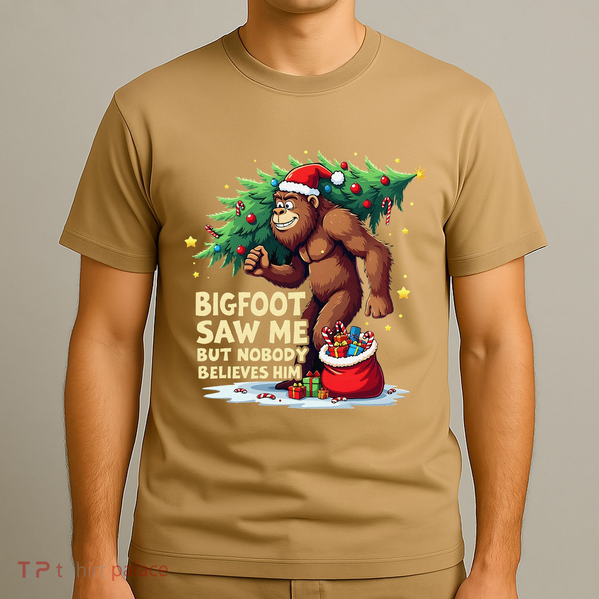 Bigfoot Saw Me But Nobody Believes Him Christmas Bigfoot T-Shirt