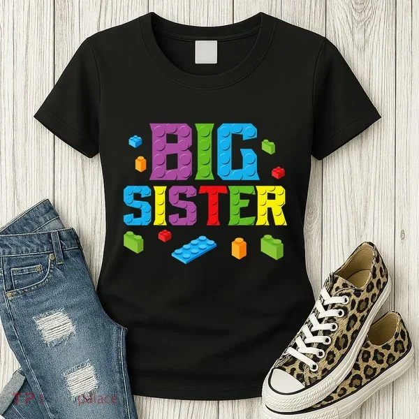 Big Sister Master Builder Building Bricks Blocks Family Set Women's T-Shirt