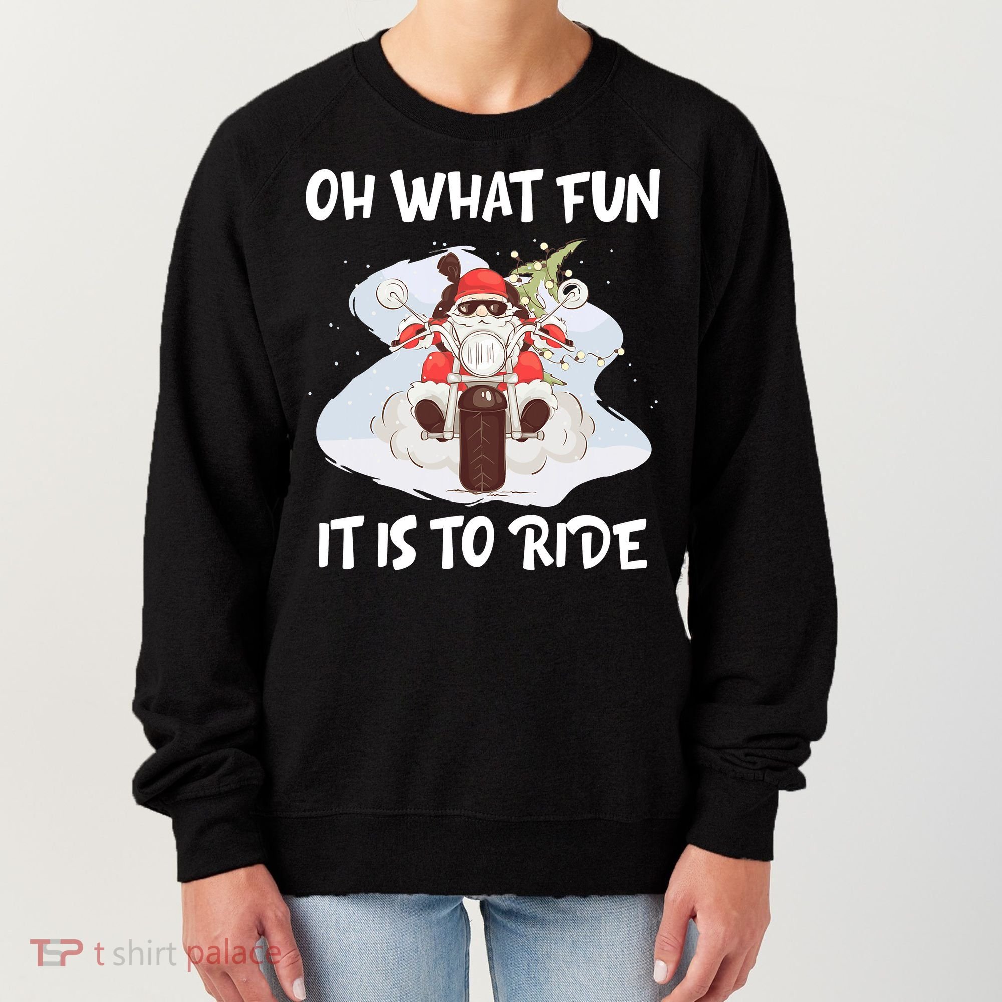 Biker Santa Motorcycle Fan Merry Christmas Xmas Holidays Women's Sweatshirt