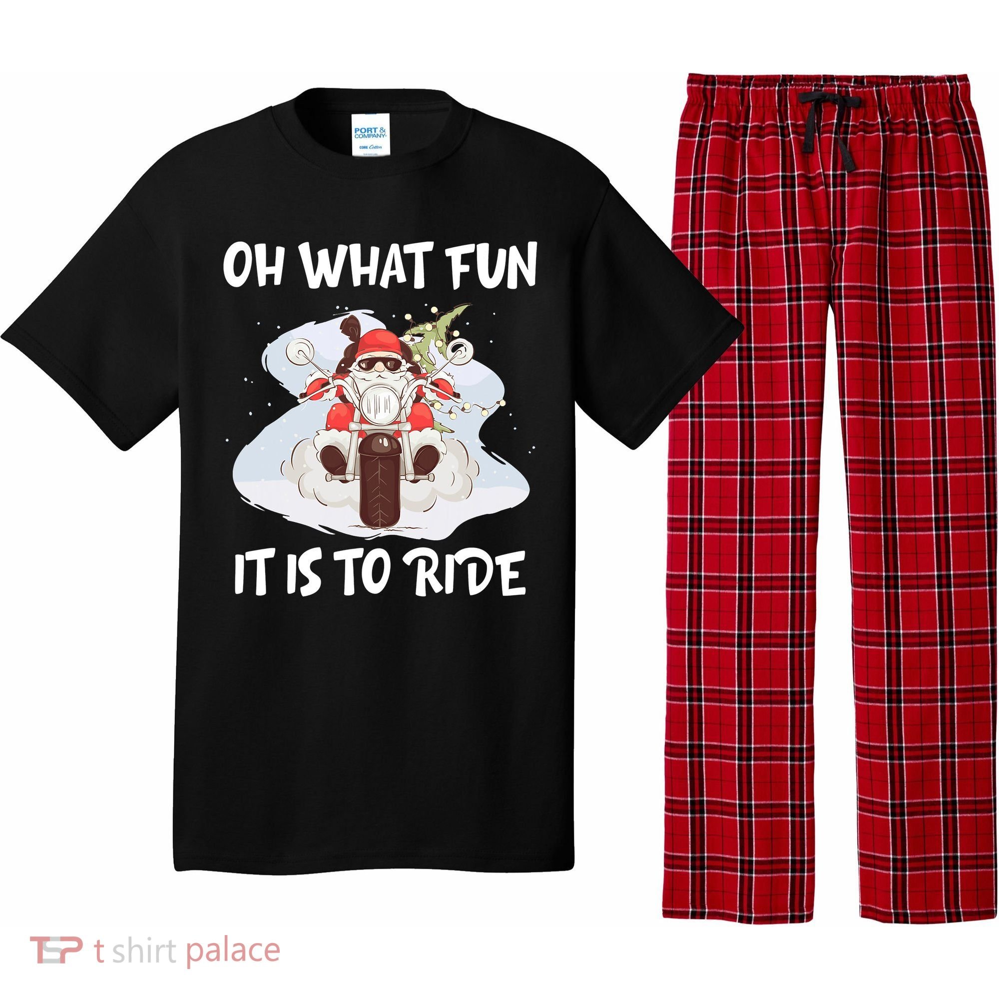 Biker Santa Motorcycle Fan Merry Christmas Xmas Holidays Pajama Set