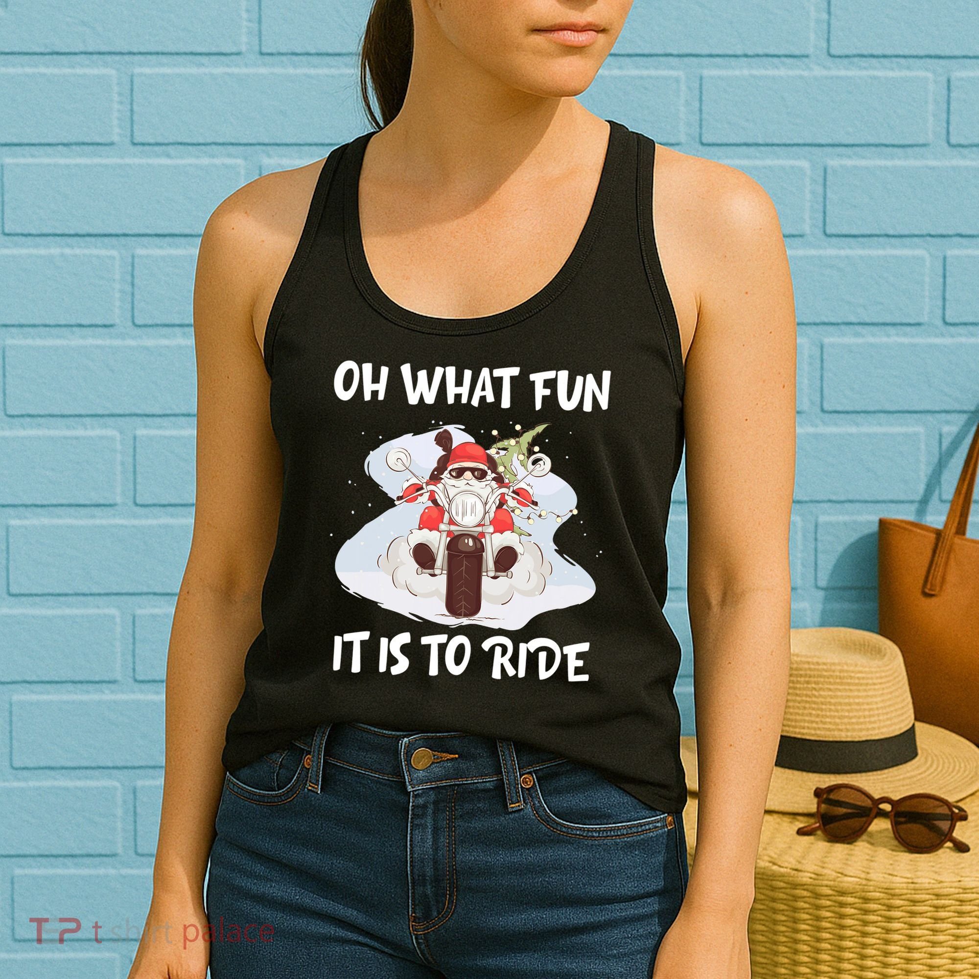 Biker Santa Motorcycle Fan Merry Christmas Xmas Holidays Women's Tank Top