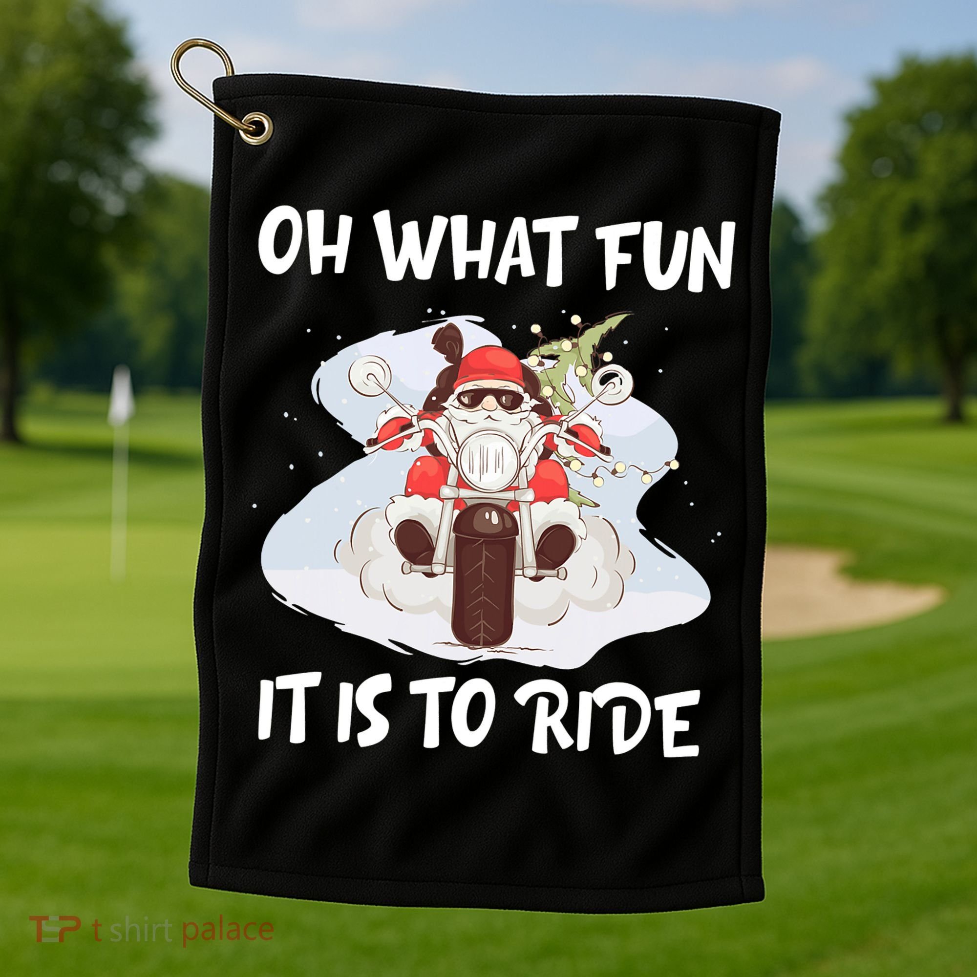 Biker Santa Motorcycle Fan Merry Christmas Xmas Holidays Golf Towel