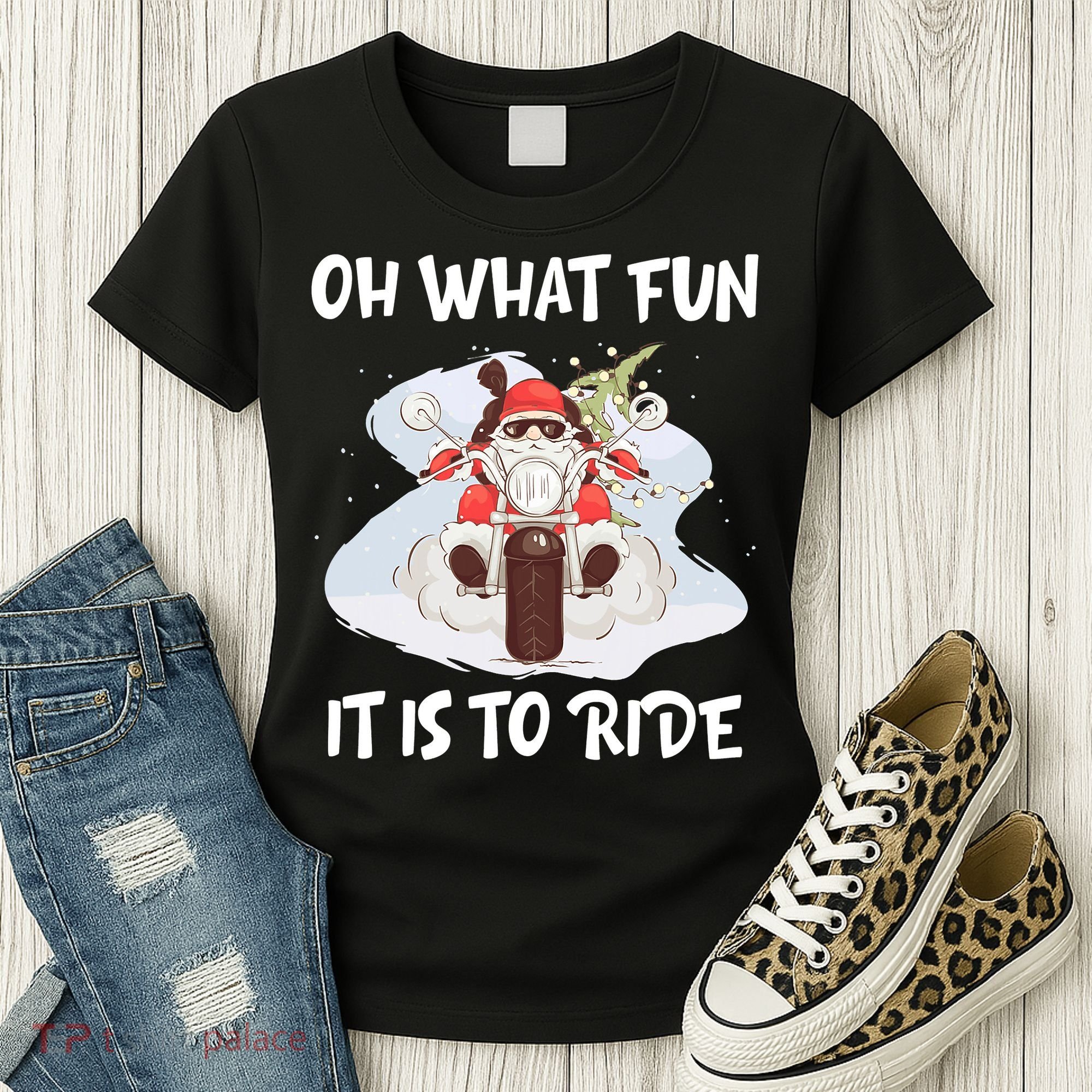 Biker Santa Motorcycle Fan Merry Christmas Xmas Holidays Women's T-Shirt