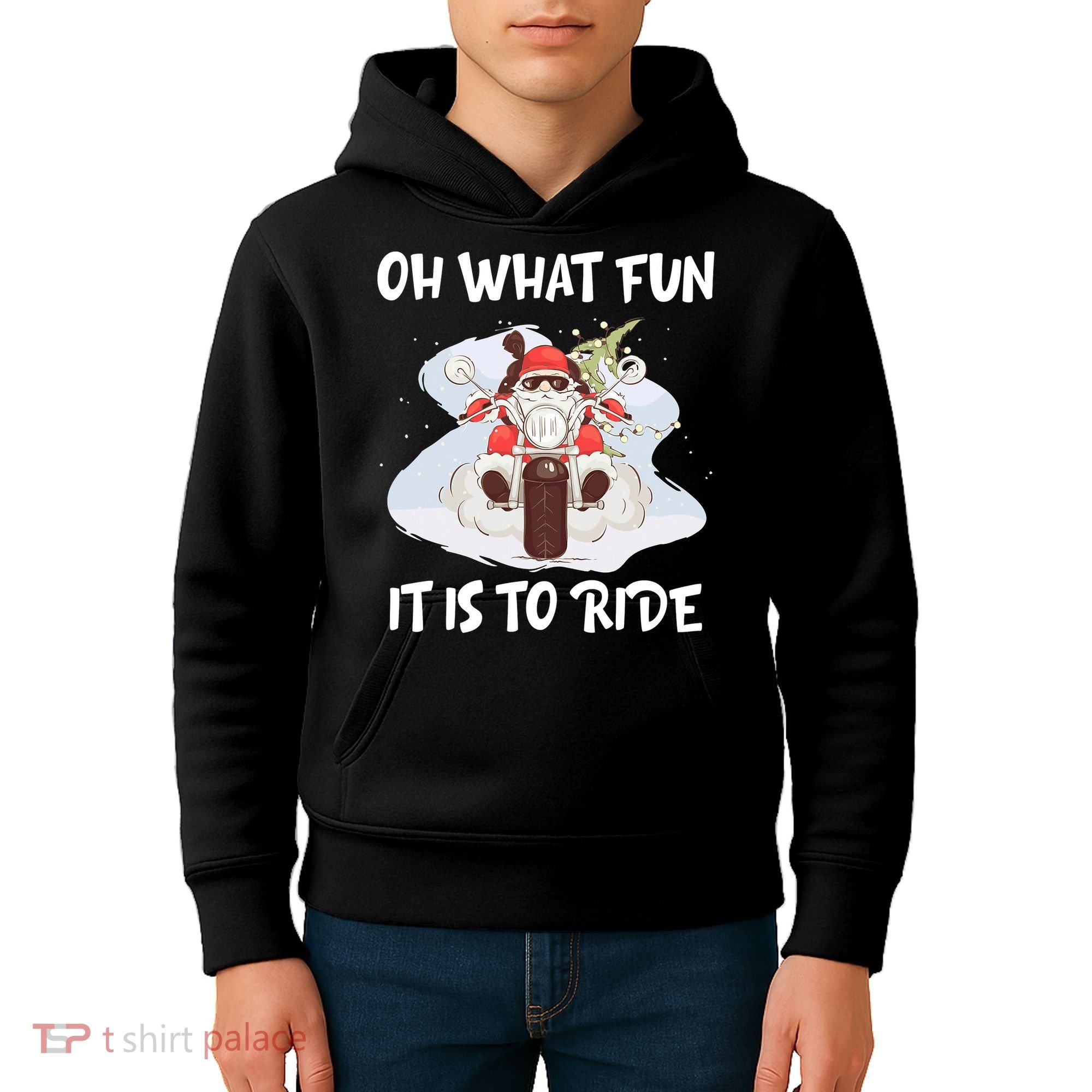 Biker Santa Motorcycle Fan Merry Christmas Xmas Holidays Kids Hoodie