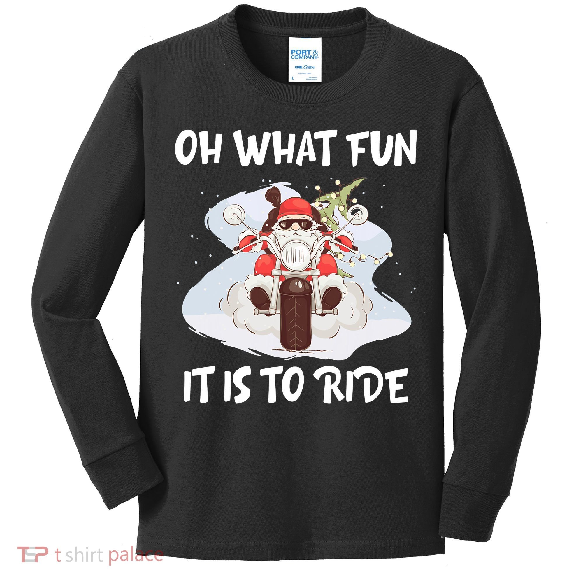 Biker Santa Motorcycle Fan Merry Christmas Xmas Holidays Kids Long Sleeve Shirt