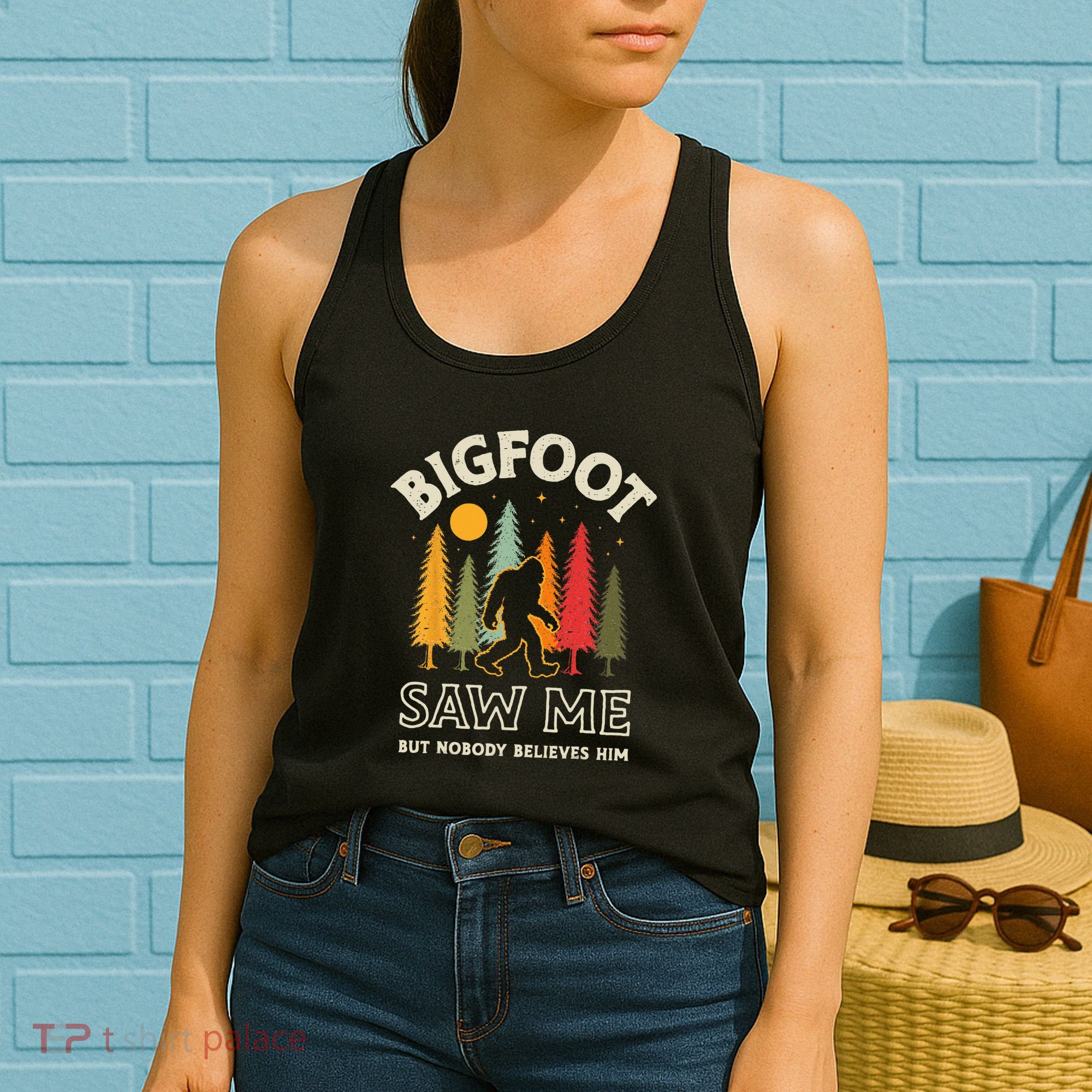 Bigfoot Saw Me But Nobody Believes Him Funny Sasquatch Retro Women's Tank Top