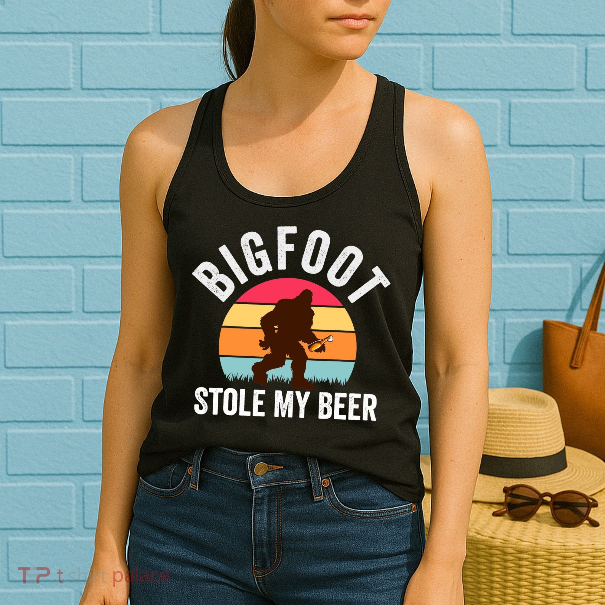 Bigfoot Stole My Beer Funny Yeti Yowi Sasquatch Drinking Women's Tank Top