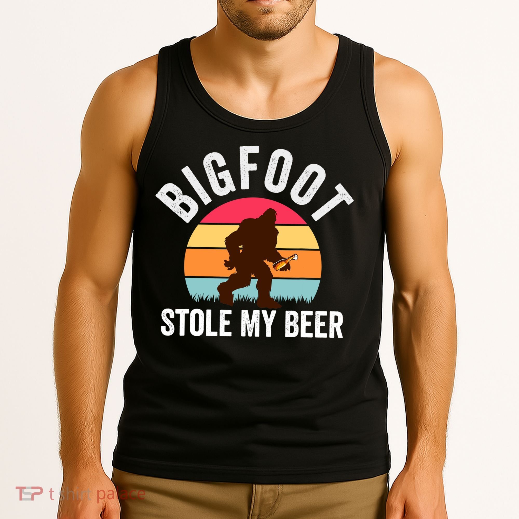 Bigfoot Stole My Beer Funny Yeti Yowi Sasquatch Drinking Tank Top